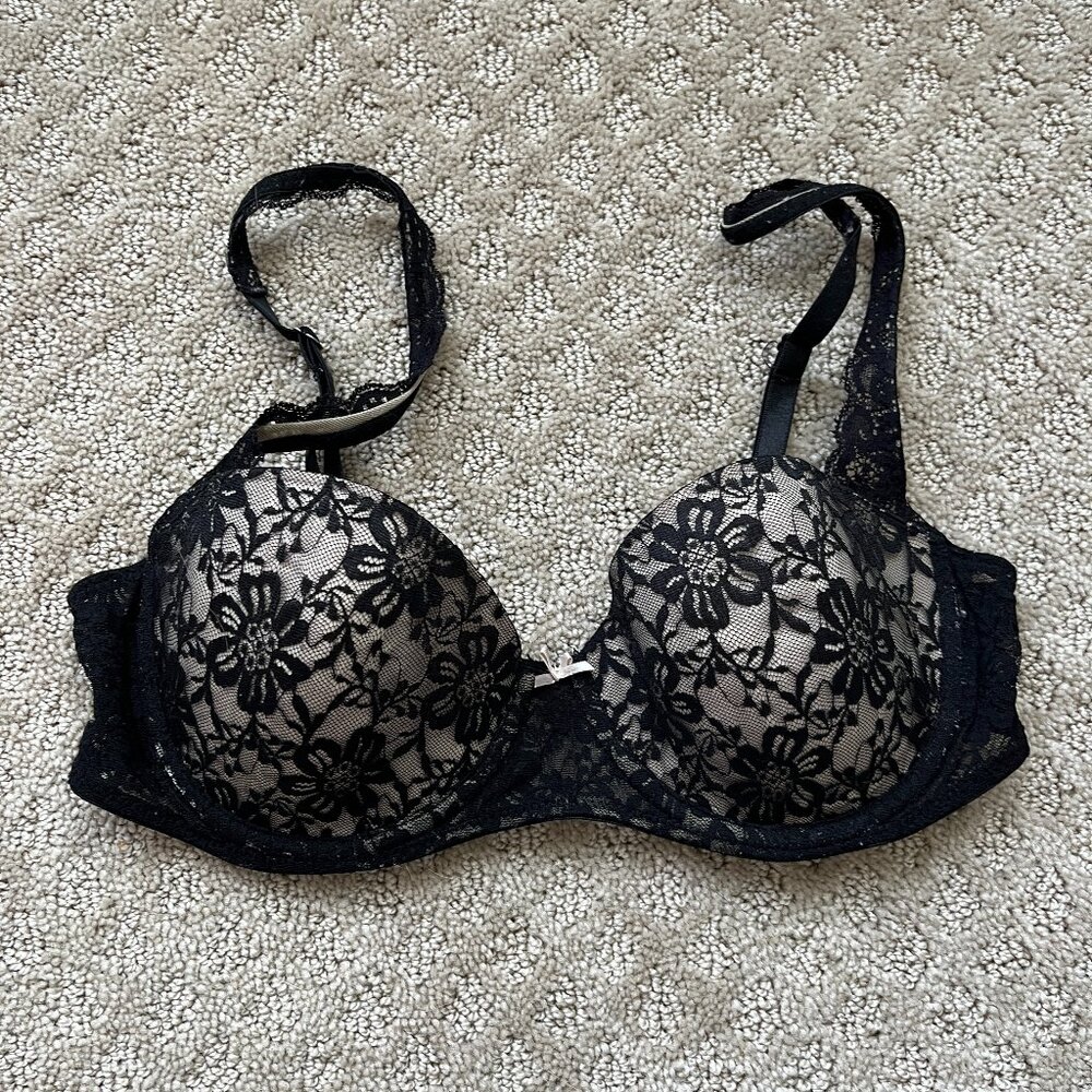 Jacob Balconette Bra Black Lace Adjustable Band Adjustable Strap Underwire 34C